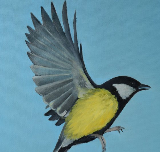Yellow Tit Flying, Bird Artwork, Animal Art Framed