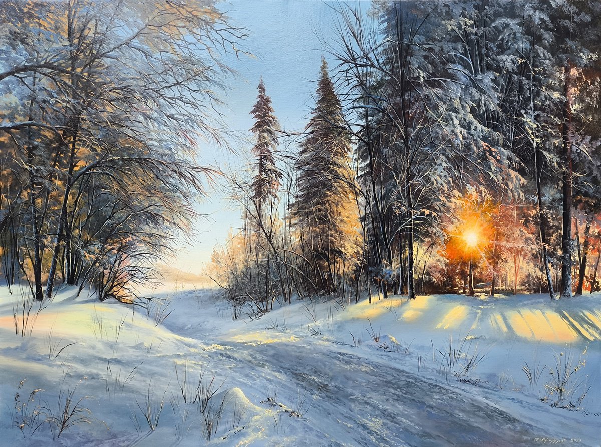 Photorealistic Oil Painting , Winter Forest Morning By Sergei Miqaielyan, 31 X 24, Artwork For Sale On Artfinder