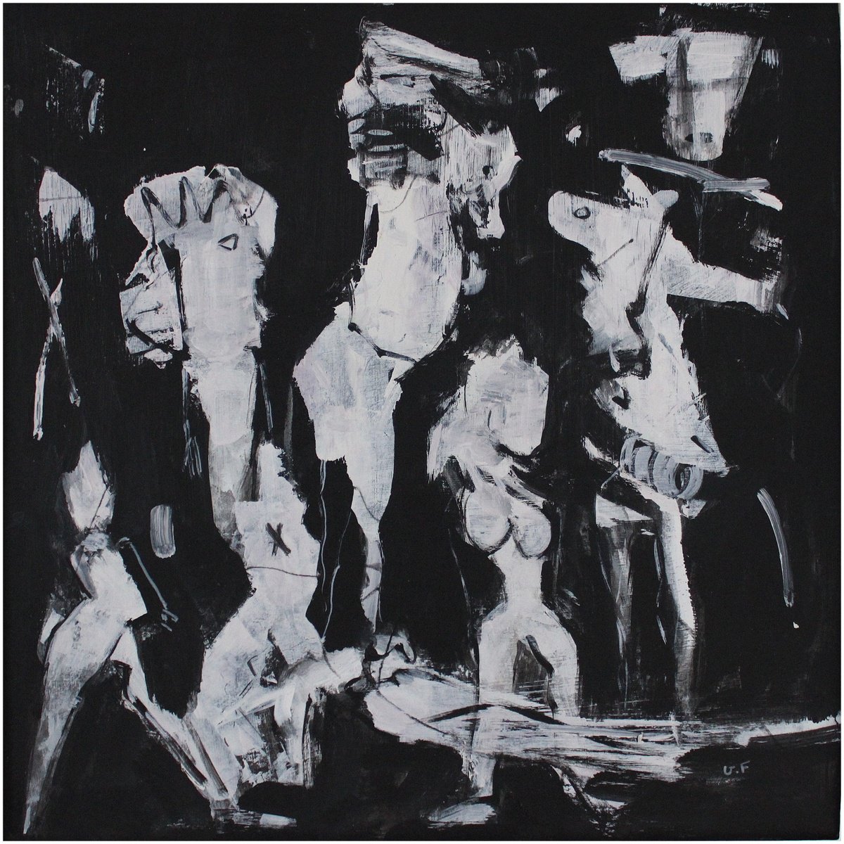 Expressive Animal Acrylic Painting By Victorine Follana, 28 X 28", Bestiaire, Original Artwork