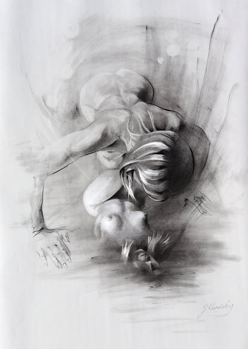 Impressionistic Portrait Charcoal Drawing By Jonas Kunickas, 20 X 28, P24-0930 To Admit, Original Artwork