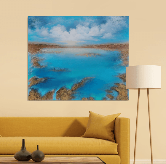 A XXL large modern semi-abstract structured mixed-media seascape painting "Awakening"