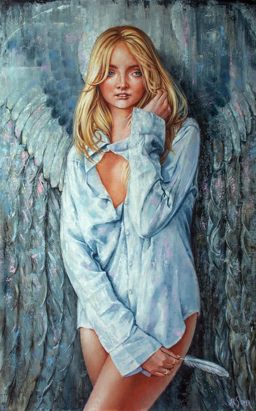 SWEET ANGEL - Angelic and Seductive, Surreal and Intriguing - An Unearthly Beauty Blonde with Paradise-Styled Lips on the Mysterious Shadows by Yaroslav Sobol