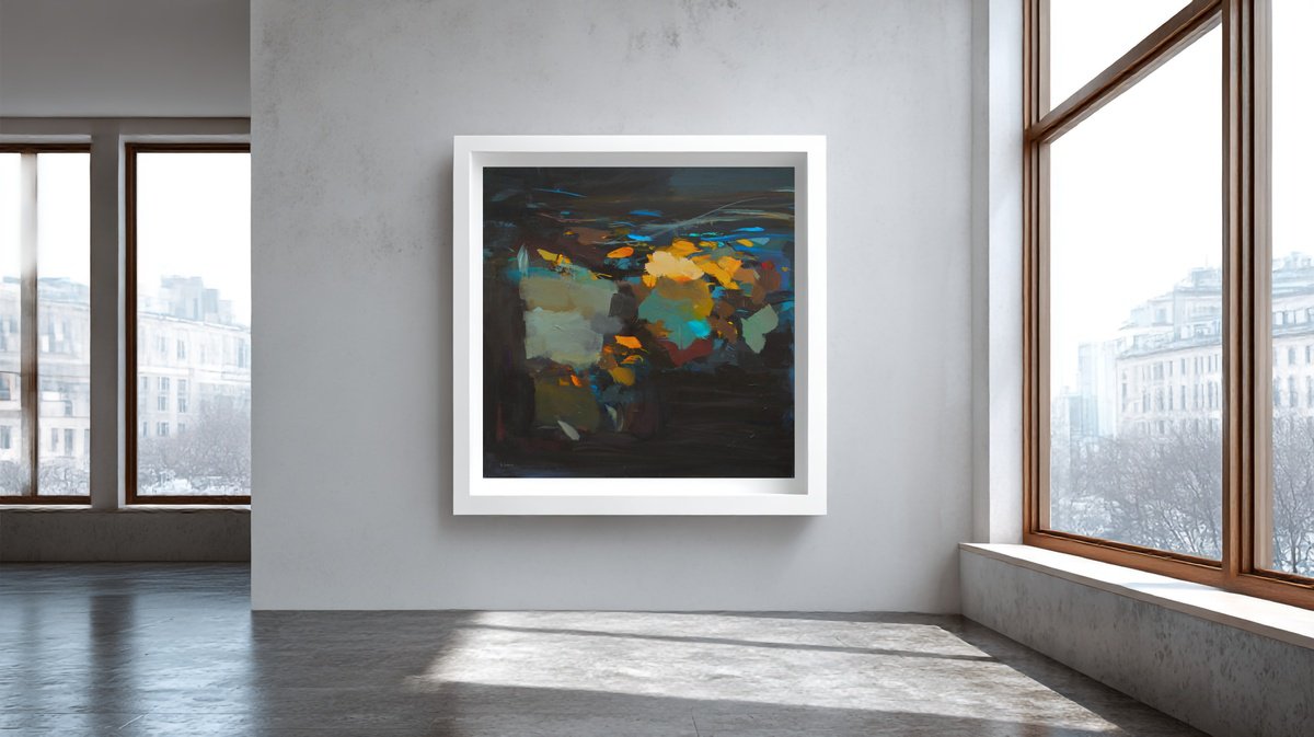 Abstract Botanical Acrylic Painting By Ute Laum, 31 X 31", Out Of The Dark X, Original Artwork