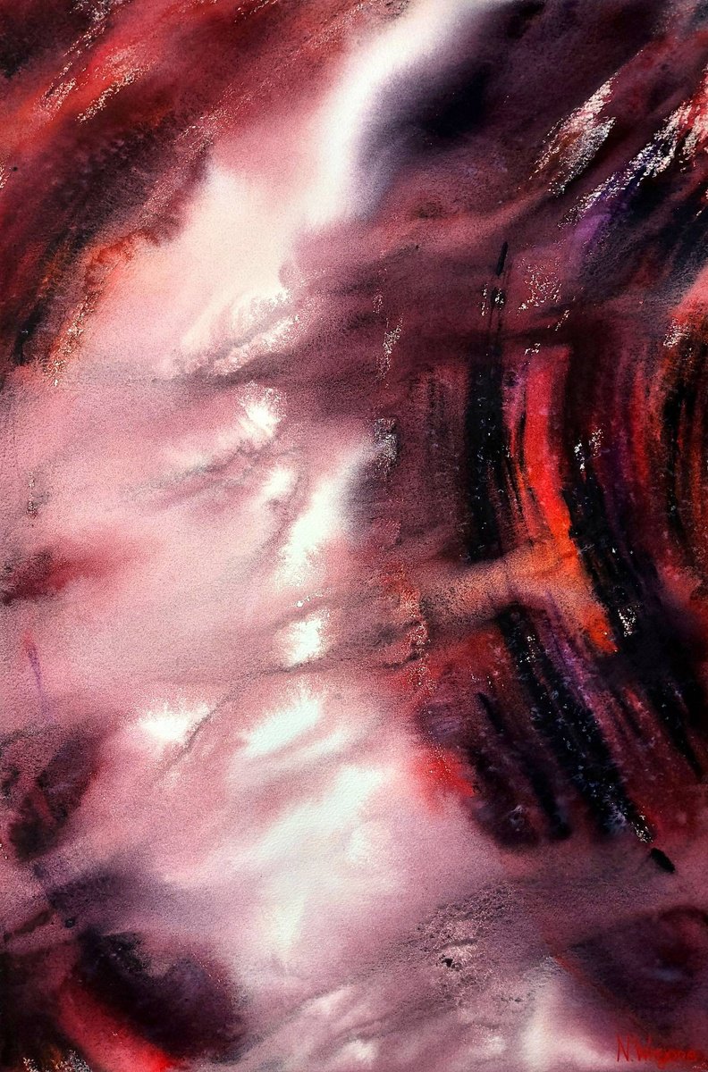 Expressive Abstract Watercolour By Neil Wrynne, 15 X 22", Deep Desire, Original Artwork