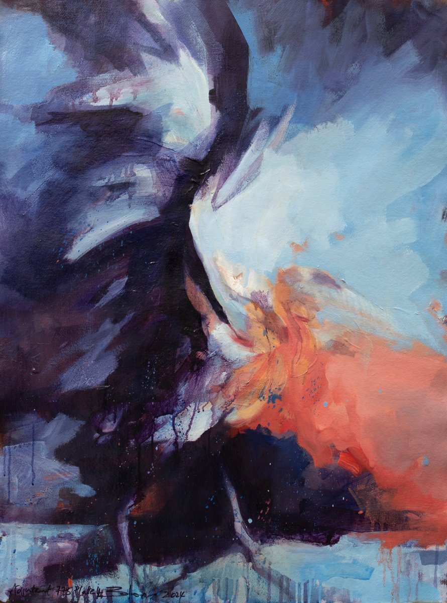 Expressive Animal Oil Painting By Zil Hoque, 22 X 30", Adjutant 775 Plate 4, Original Artwork