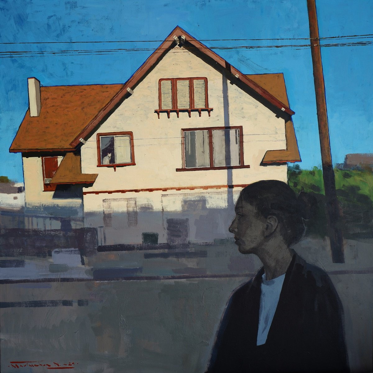 Impressionistic Landscape Acrylic Painting By Nikita Maksimchuk, 36 X 36", Traces Of The Sun On Hoover St, Original Artwork