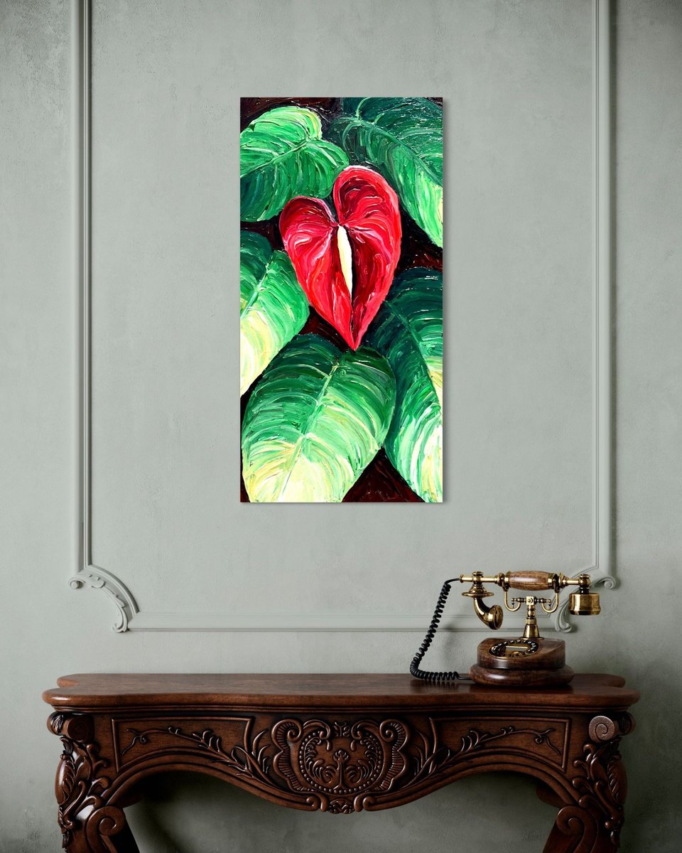 Impressionistic Landscape Acrylic Painting By Maria Tuzhilkina, 12 X 24", The Flower Of Love, Original Artwork