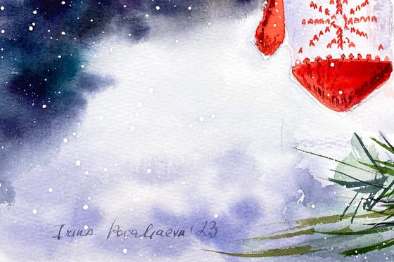 Red Mittens in Snowfal