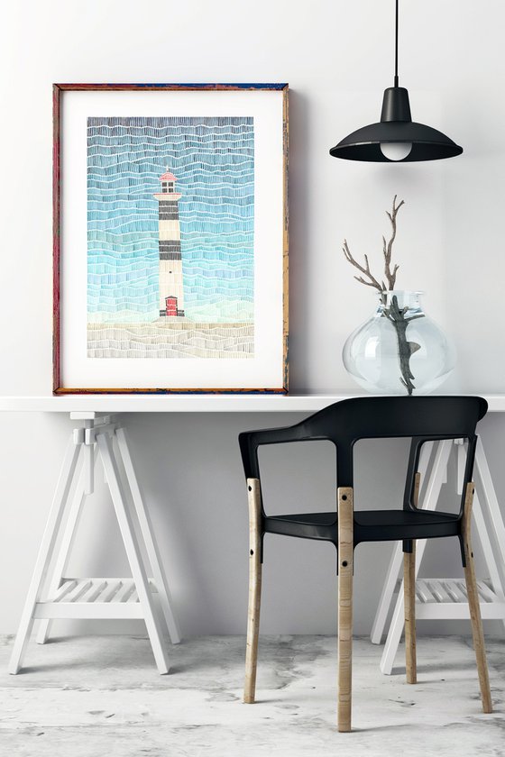 Lighthouse of Hope. Original style abstract watercolor illustration