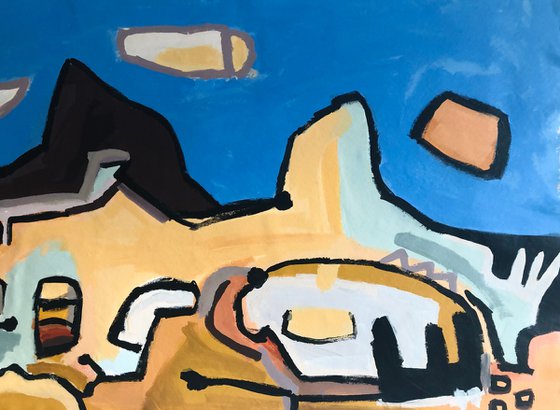 Landscape painting. View of the hills
