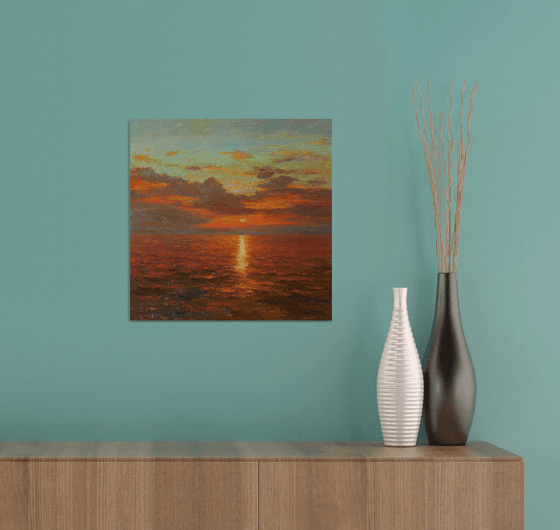 Bright Sunset Over The Sea - original oil painting