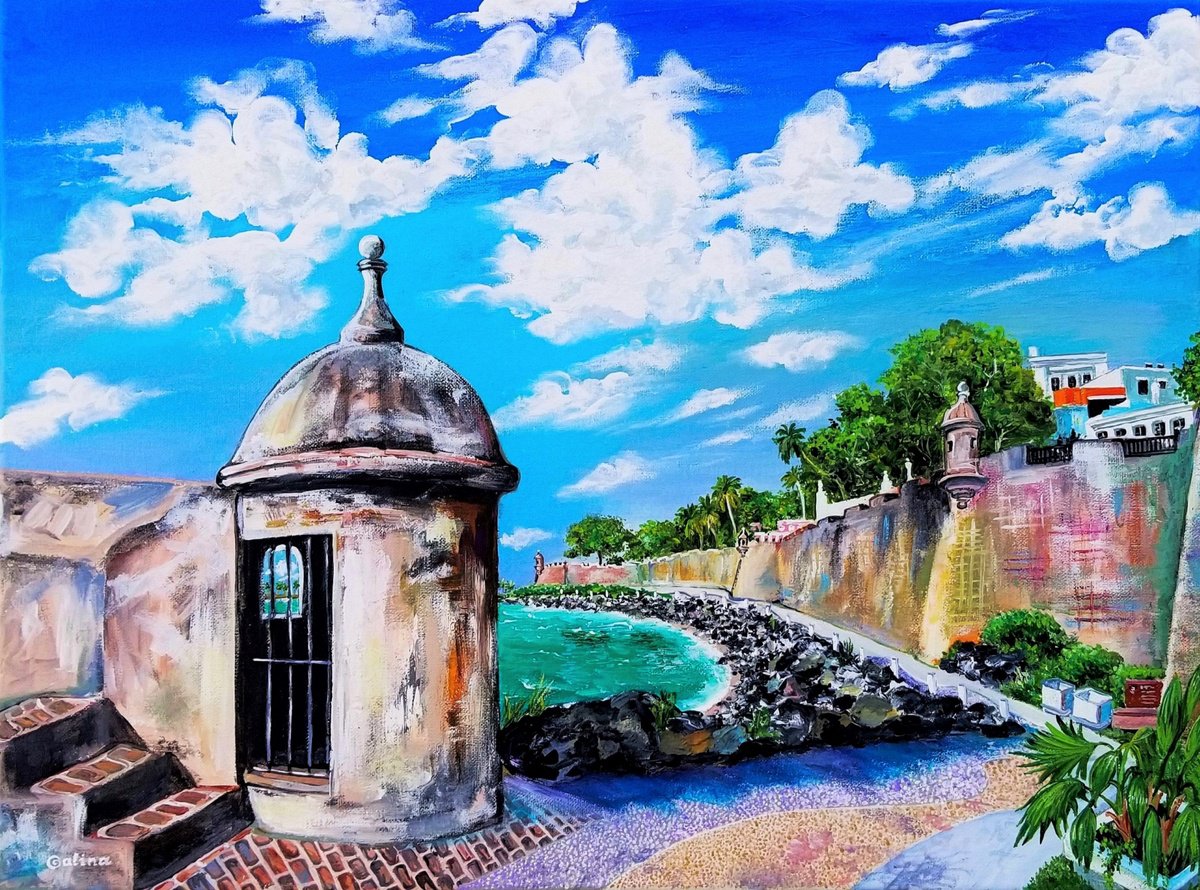 Expressive Landscape Print By Galina Victoria, 31 X 23, Paseo Del Morro, Original Artwork