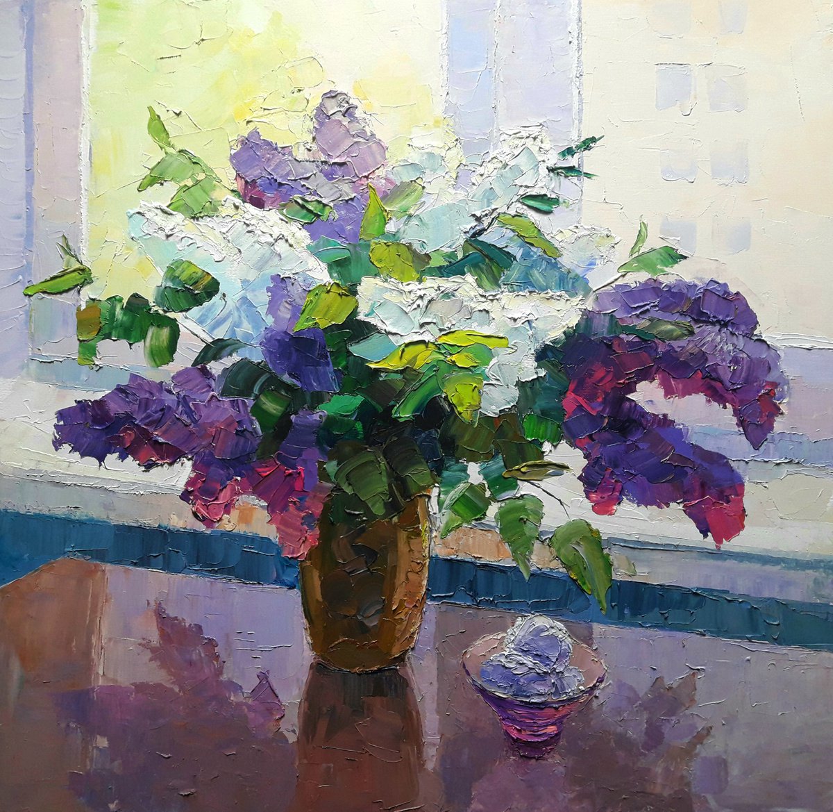 Oil painting Lilac on the window background nSerb650 by Boris Serdyuk