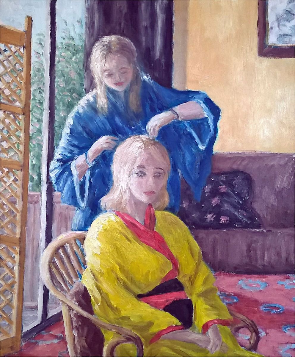 Impressionistic Portrait Oil Painting By Colin Ross Jack, 20 X 24, The Hairdresser, Original Artwork