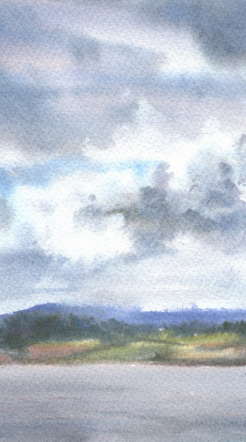 "Clouds over Exe river. Topsham riverside" by Merite Watercolour