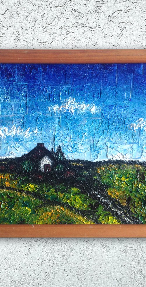 "My Secret Cottage" - Original PMS Micro Painting on Glass, Framed - 11" x 9" by Preston M. Smith (PMS)