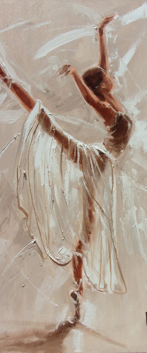 " DANCER " ballerina liGHt ballet ORIGINAL OIL PAINTING, GIFT, PALETTE KNIFE by Monika Luniak