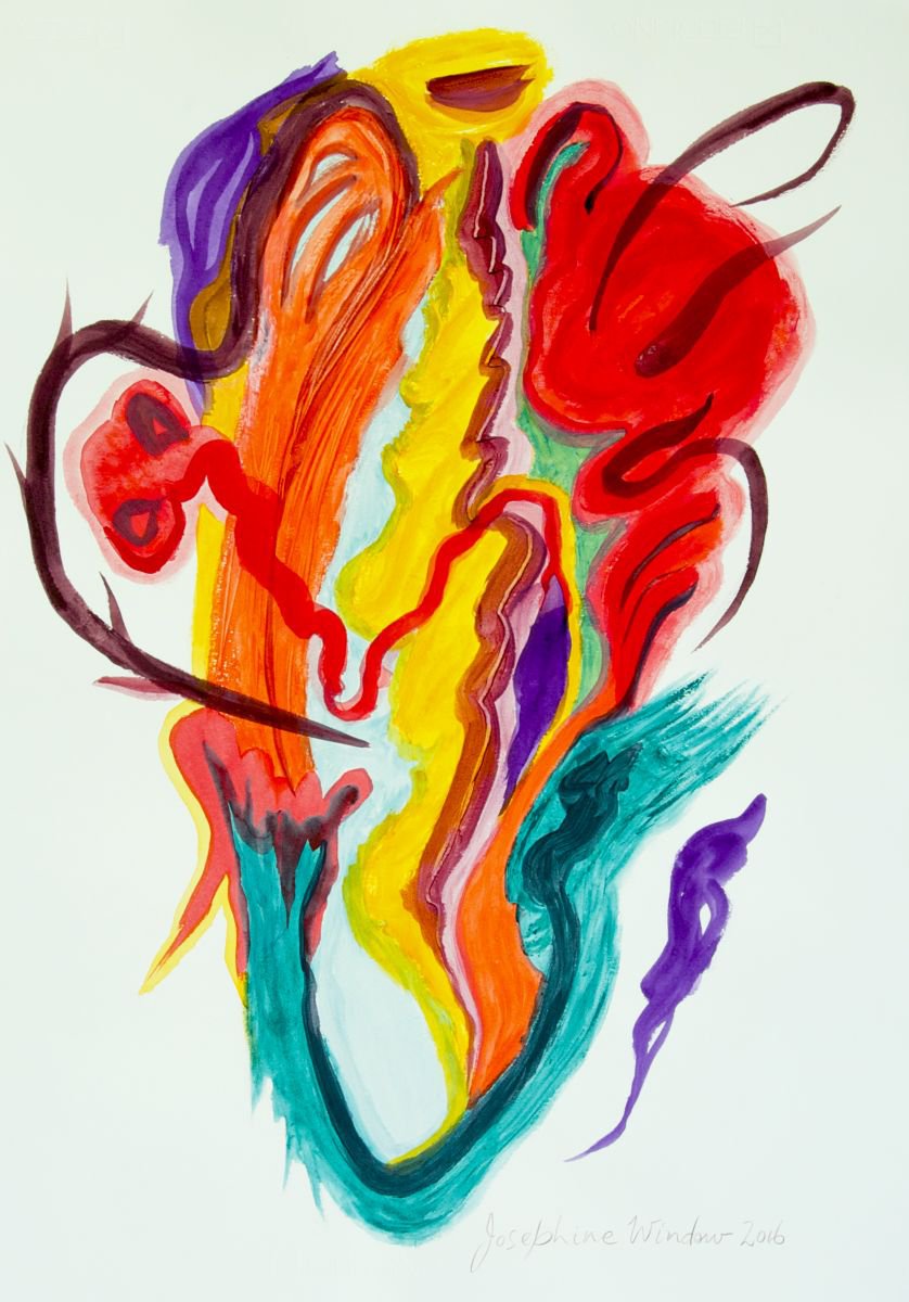 Organic Abstract Acrylic Painting By Josephine Window, 20 X 28", Organic Shapes 1, Original Artwork