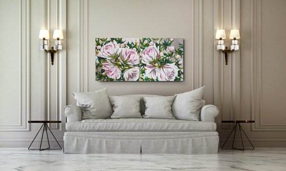 Abstract Flowers Diptych Original Acrylic Artwork Roses Painting Large Flowers Painting