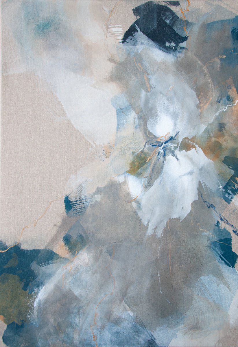 Abstract Acrylic Painting By Vered Brett, 28 X 39", Swimming Against The Current, Original Artwork