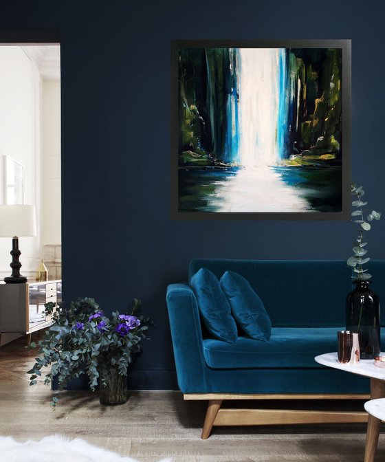 Deep green waterfall- 80 x 80 - acrylic on canvas