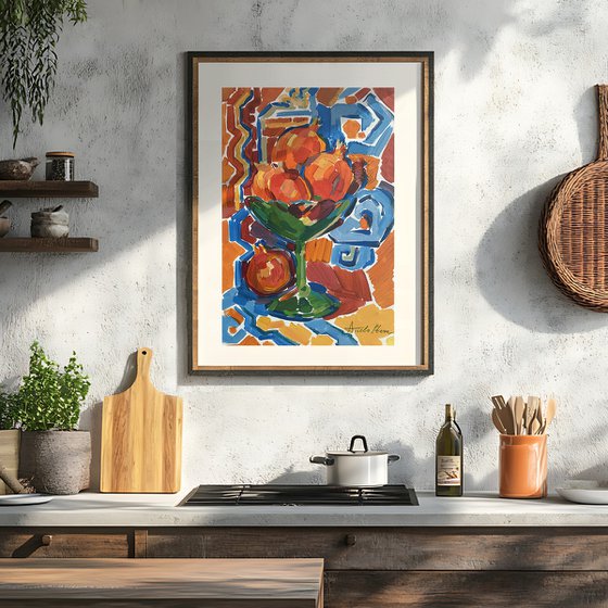 Pomegranates in an Emerald Crystal Vase