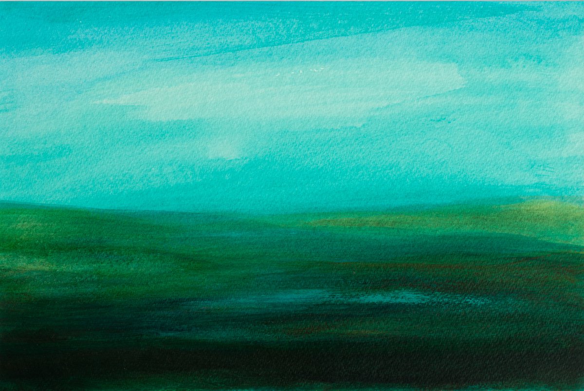 Blue landscape with turquoise - Ready to frame. by Fabienne Monestier