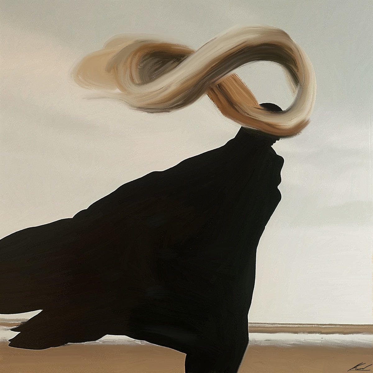 Expressive Portrait Acrylic Painting By Anzhelika Klimina, 24 X 24, Lonely Figure N4, Original Artwork