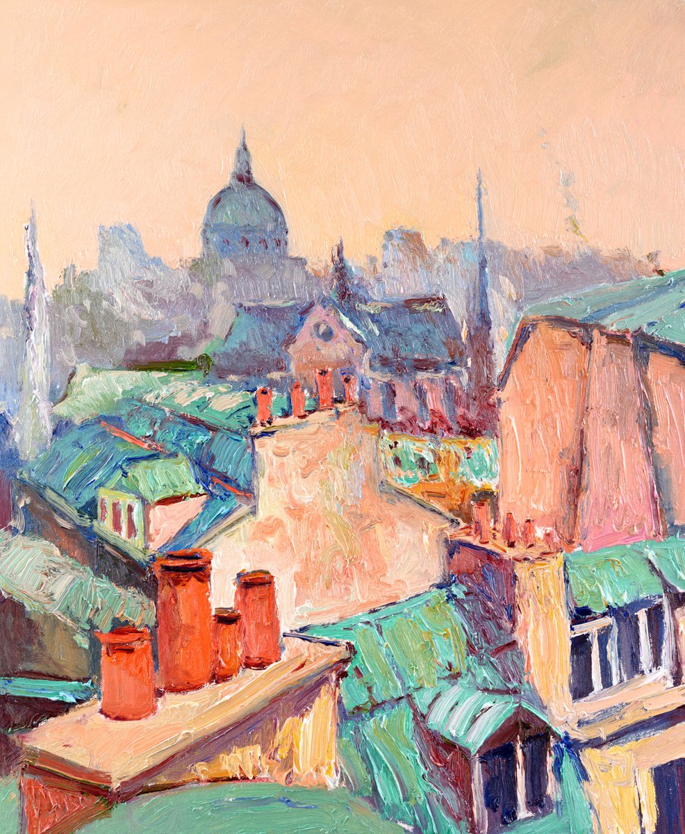 Impressionistic Cityscapes Oil Painting By Suren Nersisyan, 20 X 24", Paris, Rooftops, Original Artwork