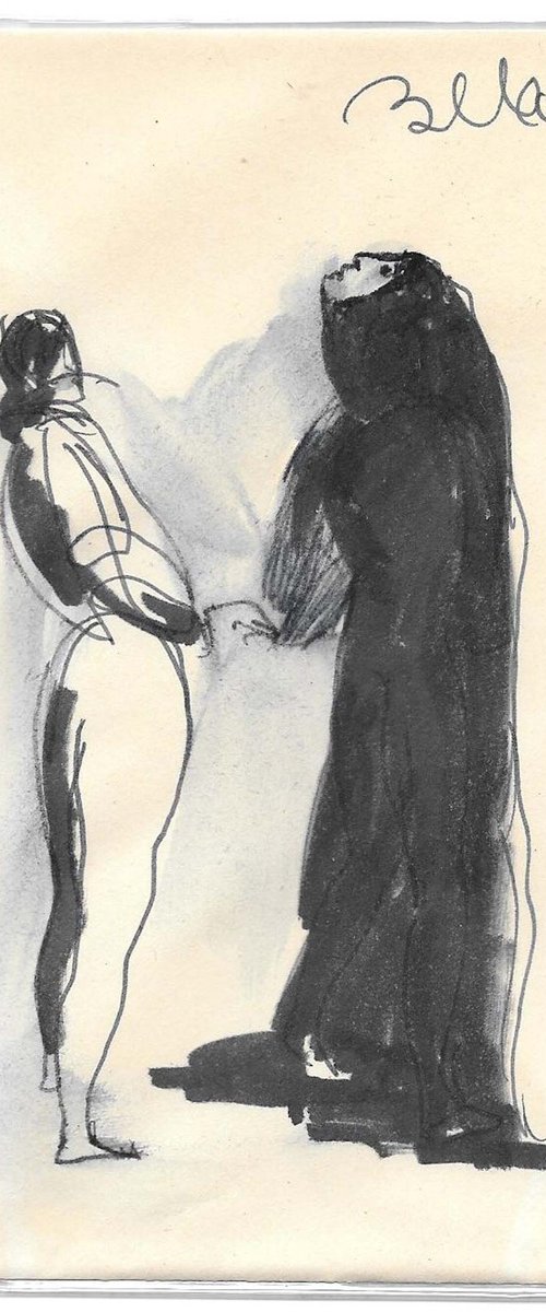 Envelope 5, original vintage drawing for Mona Lisait by Frederic Belaubre