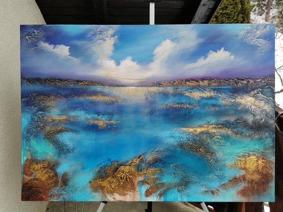 A beautiful large modern semi-abstract seascape painting "Wonderland"