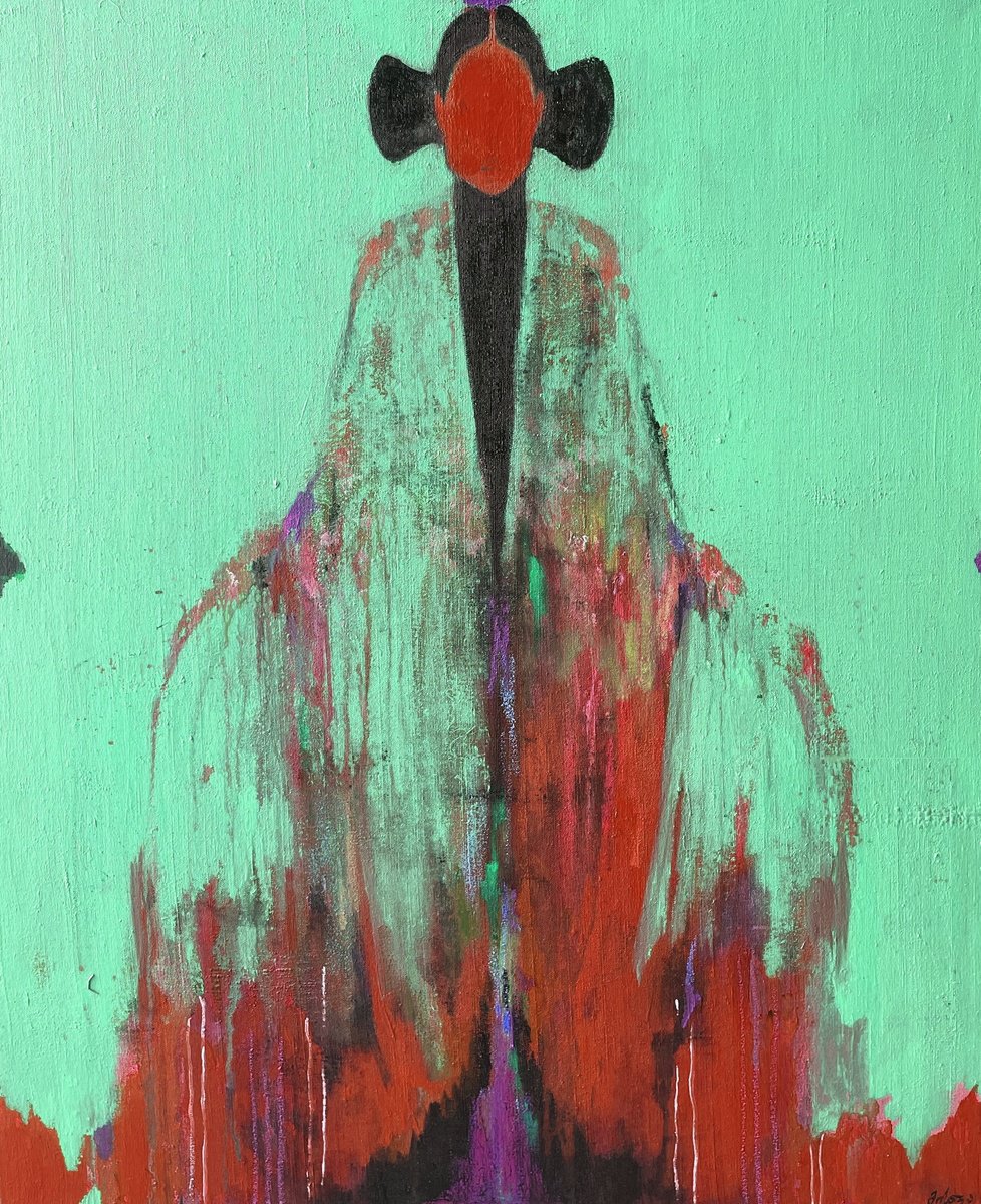 Expressive Painting , Alienation Series In Green By Gela Mikava, 26 X 31, Artwork For Sale On Artfinder