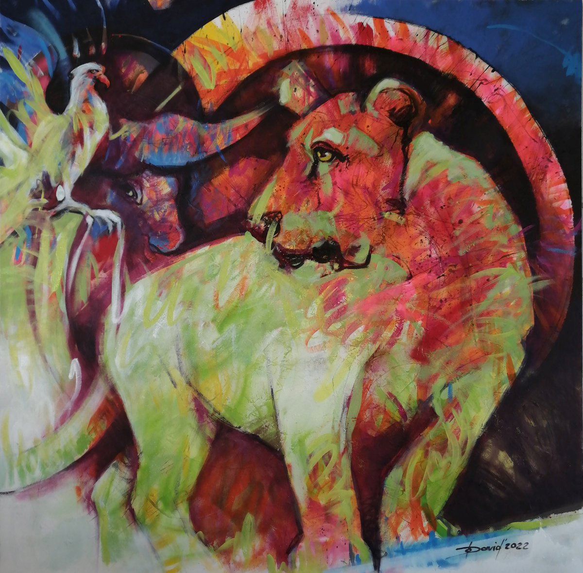 Expressive Animal Painting By Olga David, 47 X 47", Goldene Stadt, Original Artwork