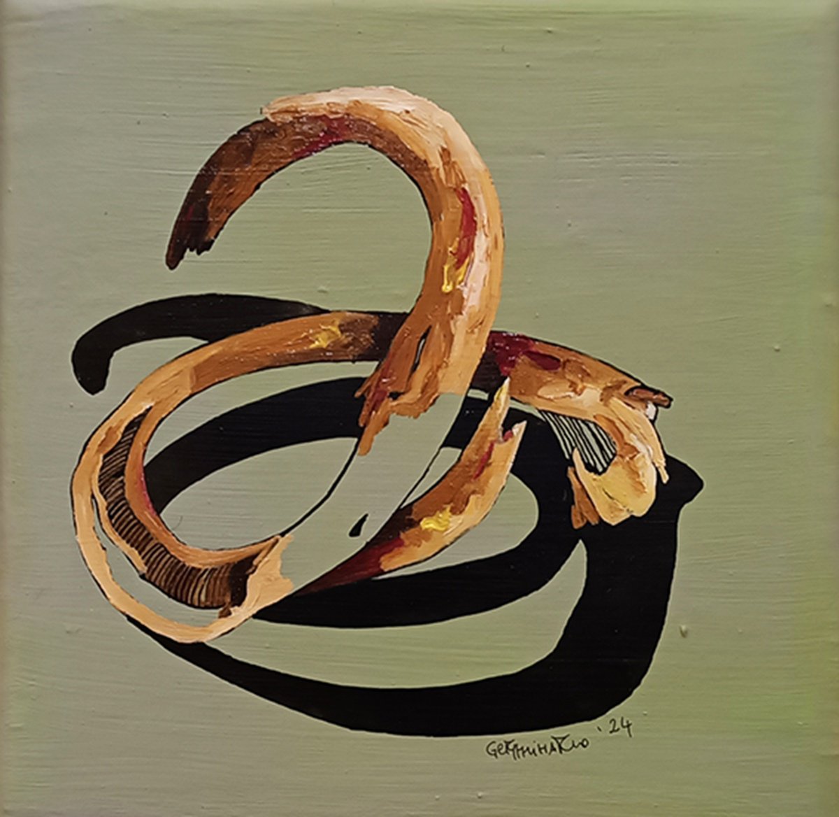 Organic Botanical Oil Painting By Isabellangela Germinario, 16 X 16, Not A Snake 4.0 / Uruboro/, Original Artwork