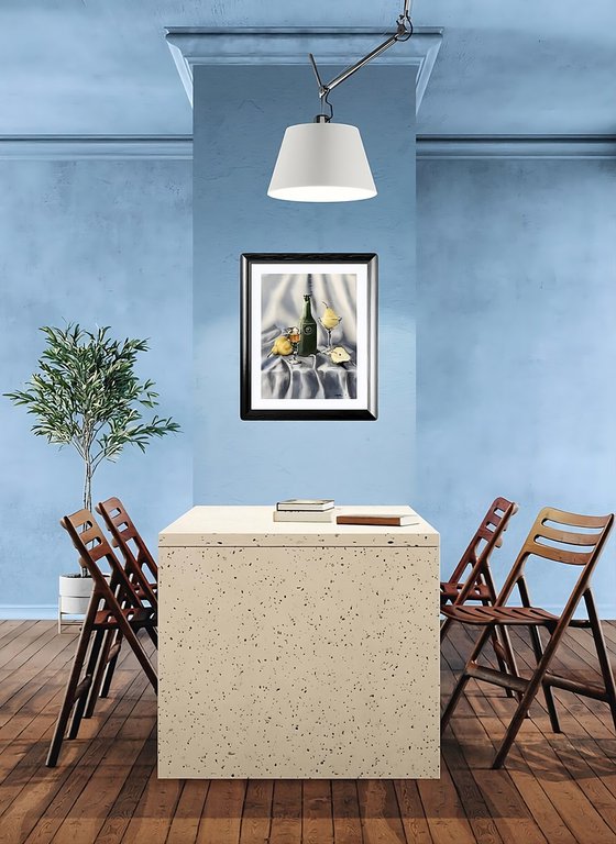 Pears wine, watercolour painting