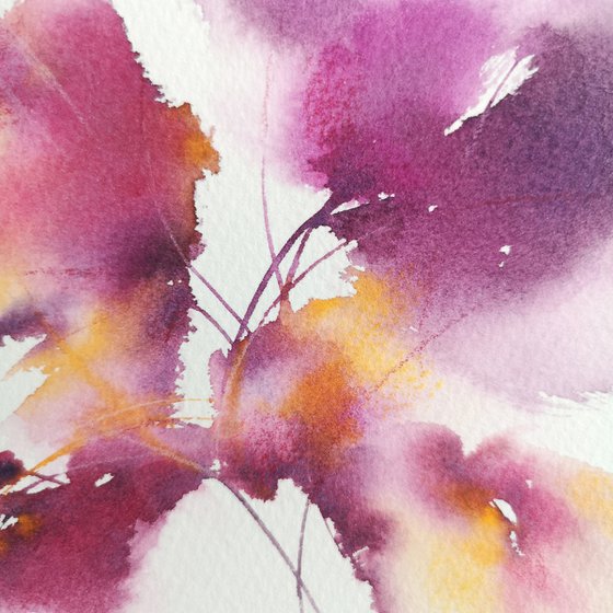 Mini painting with purple abstract flowers