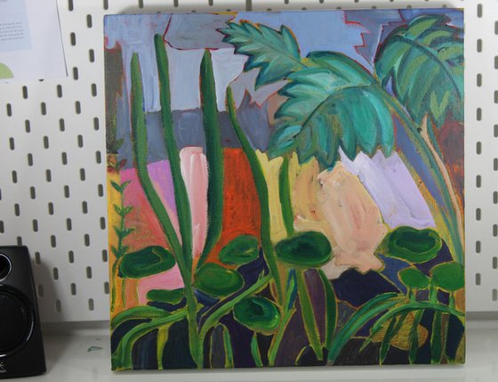 Tropical Garden - Abstract Expressionist Painting of a Colourful Greenhouse