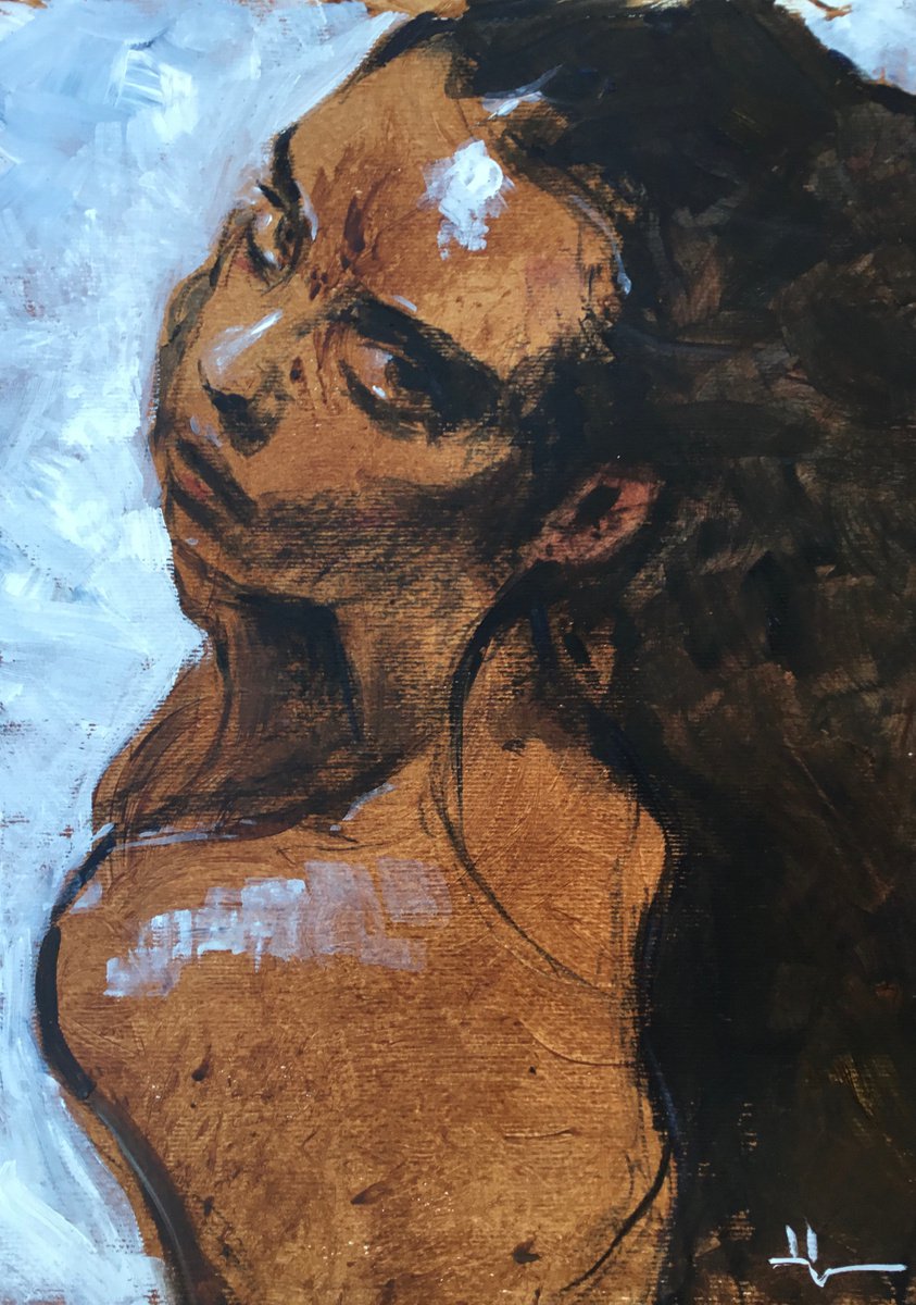 Expressive Portrait Acrylic Painting By Dominique Deve, 11 X 17, Charlotte #2, Original Artwork