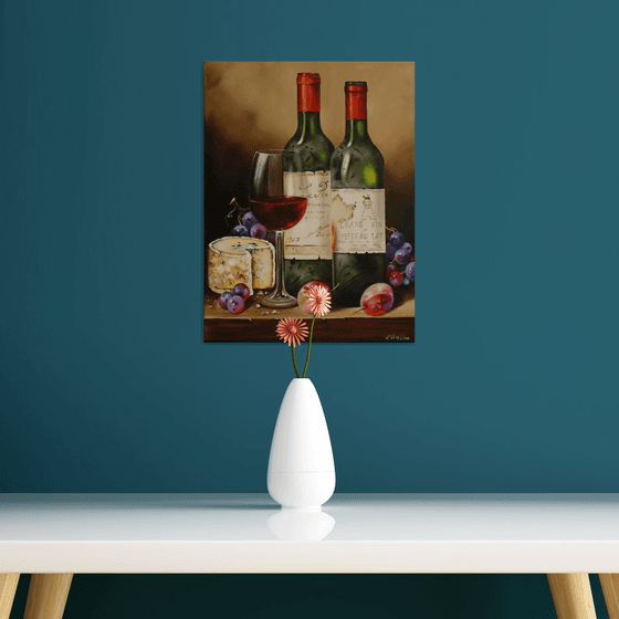 Wine Bottles with Cheese