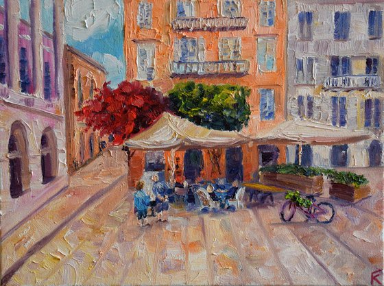 Greece old town OIL PAINTING on canvas, Europe cityscape