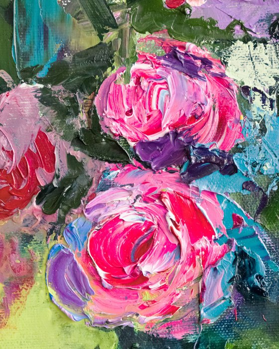 Textured Roses Oil Painting
