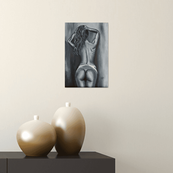 In dreams, erotic nude oil painting, Gift idea, black and white oil painting