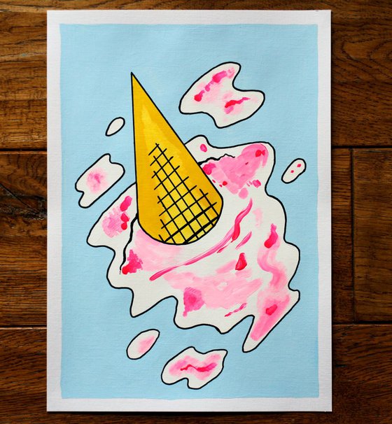 'Oops!' Dropped Ice Cream Cone Pop Art On Paper