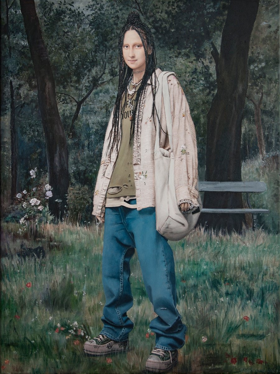 Photorealistic Portrait Acrylic Painting By Nataliya Bagatskaya, 30 X 39", Street Look, Original Artwork