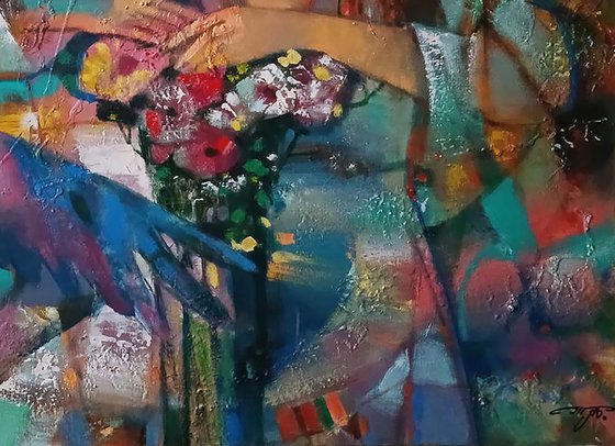 Girl and a Bouquet of Flowers