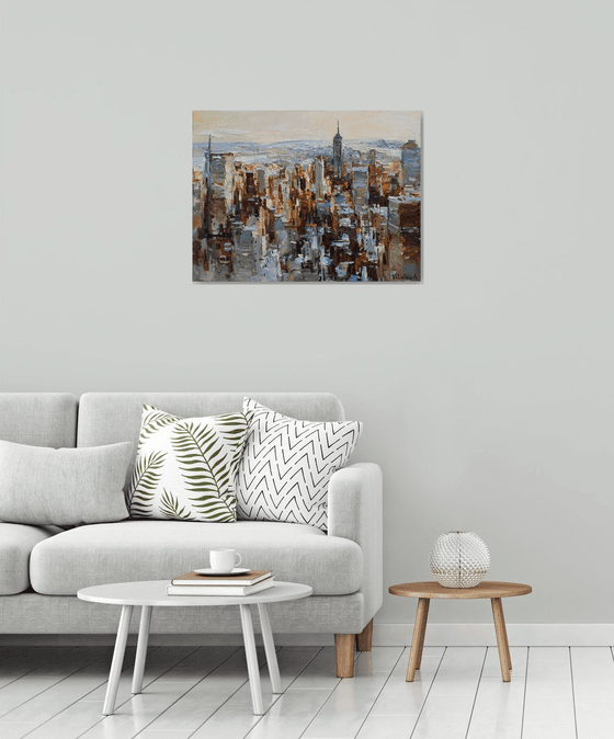 Sunrise in New York City - morning urban landscape painting