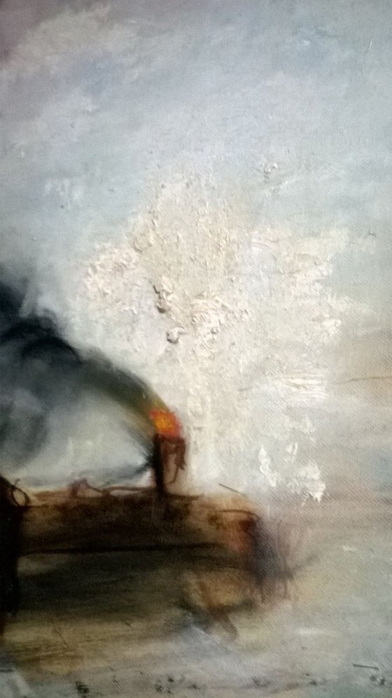 Smoke, Coal and Steam, Colliery, Train pulling in (Oil on canvas 40x30 inch)