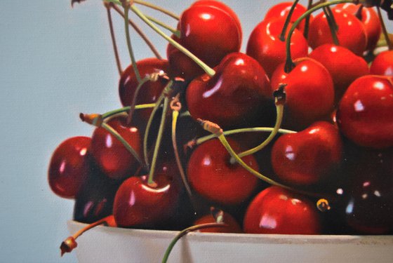 Still life with cherries V , Original oil on canvas painting