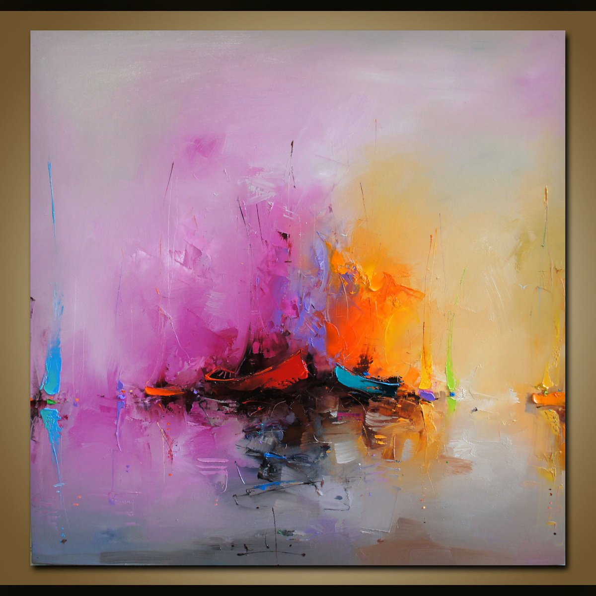 Expressive Oil Painting , Purple Day In Harbour By Stanislav Lazarov, 39 X 39, Artwork For Sale On Artfinder
