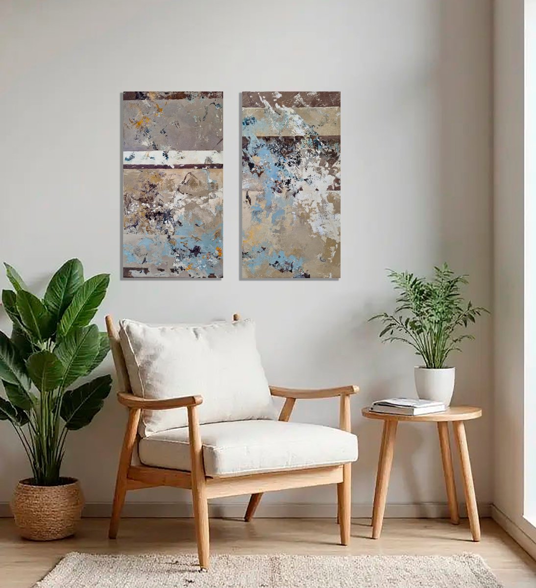 Abstract Oil Painting By Natalia Yampolskaia, 28 X 26", Parts Of Time Ii. Diptych, Original Artwork
